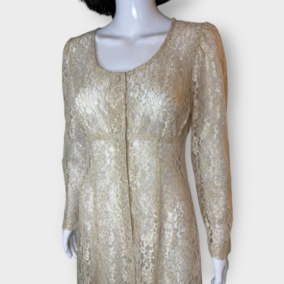 Vintage 1980s / 1990s Dawn Joy Fashions, Beige Champagne Lace, Overlay Dress - Picture 4 of 9